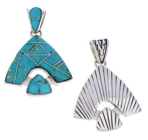 Southwestern Turquoise Sterling Silver Reversible Pendant EX28479